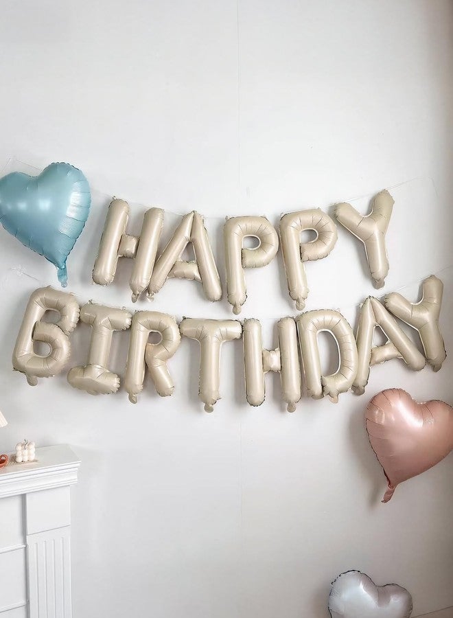 Haolongfa Cream Happy Birthday Balloon Banner, 16 Inch Cream White Happy Birthday Foil Balloons, Neutral Beige Letter Balloons Sign for Women and Girls, HBD Party Decorations, Photo Backdrop Supplies - Image 5